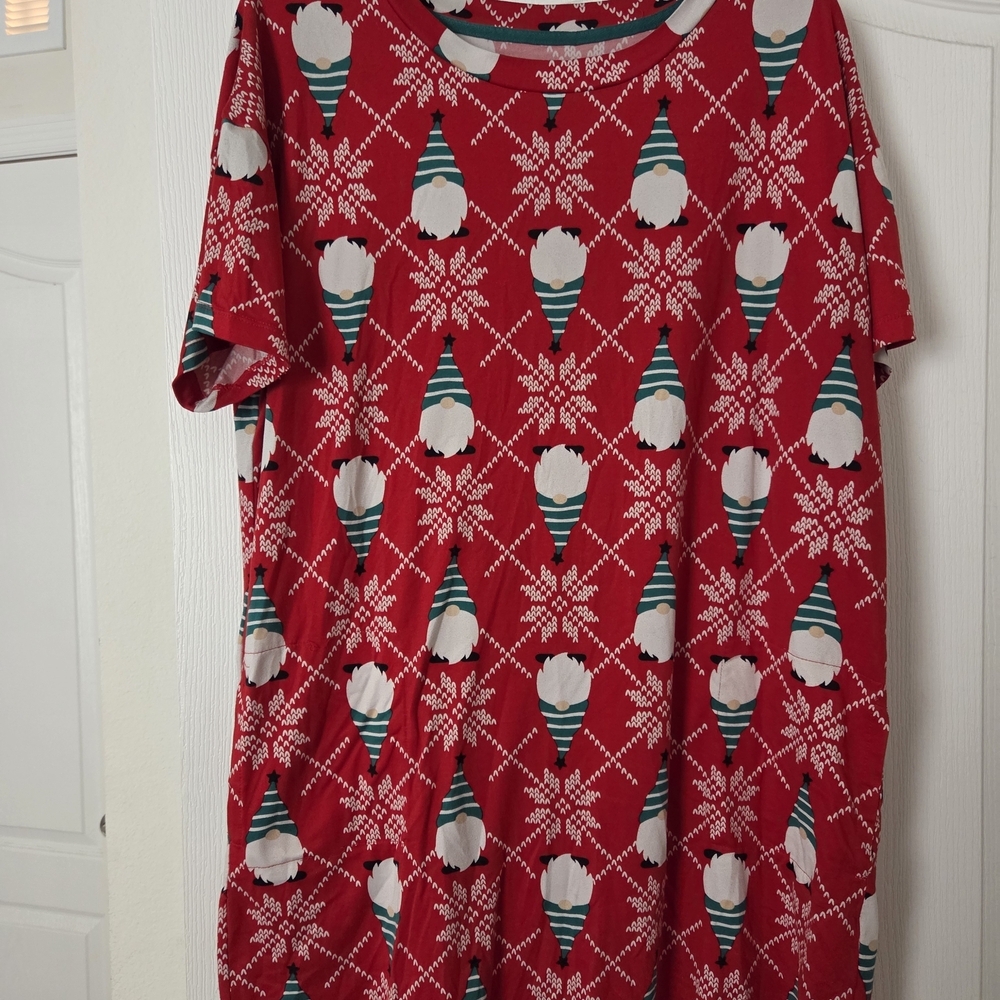 Red Holiday Gnome Print Nightshirt